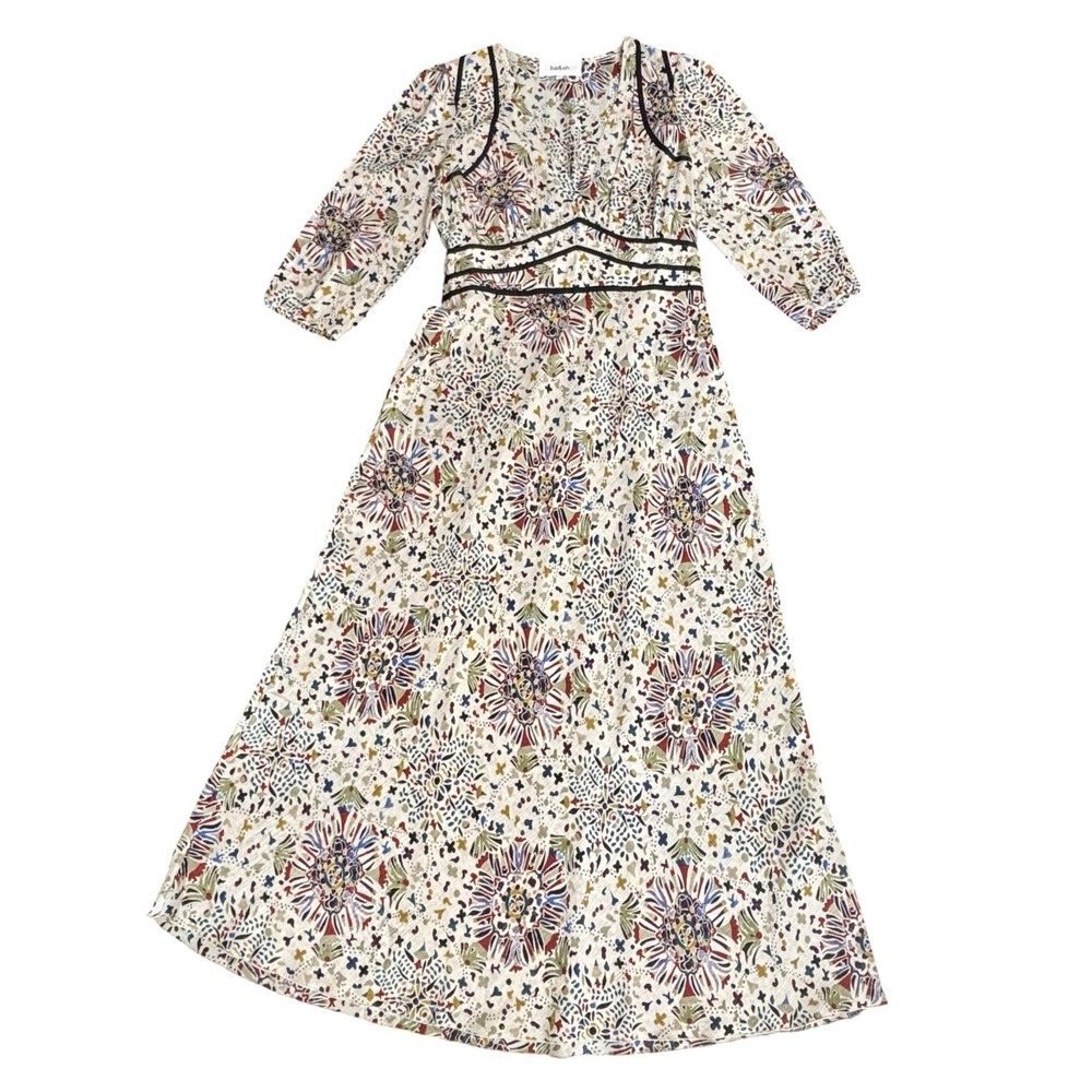 BWT Ba&sh Fazia Medallion Print Maxi Dress Size 2 / M Beige With Black Trim $420 - Picture 10 of 16